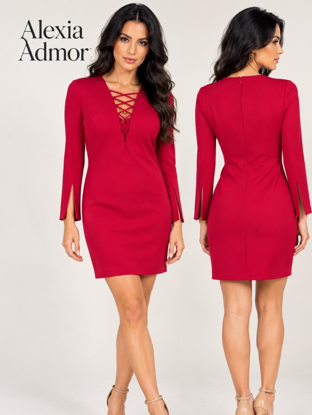 Alexia Admor Lace-Up Front Split-Sleeve Sheath Dress